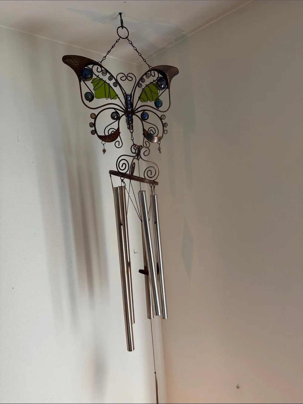 Butterfly Wind Chime in Green and Bronze